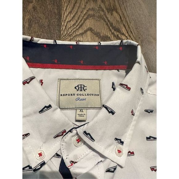 Report Collection Short Sleeve Button Down Sneaker Print Shirt - Picture 4 of 6